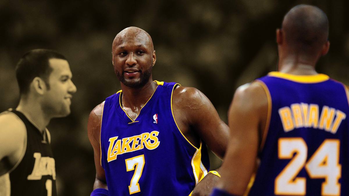 Los Angeles Lakers forward Lamar Odom with Kobe Bryant