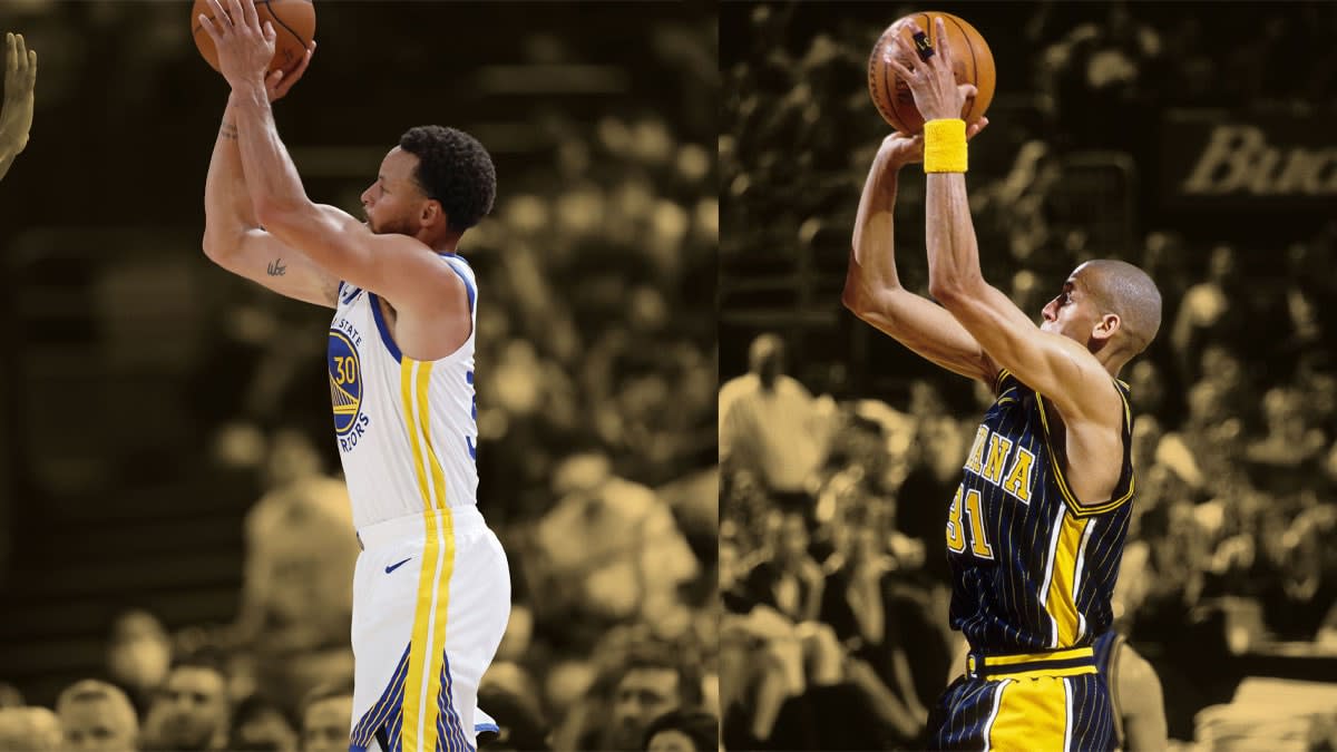 Stephen Curry and Reggie Miller shooting threes
