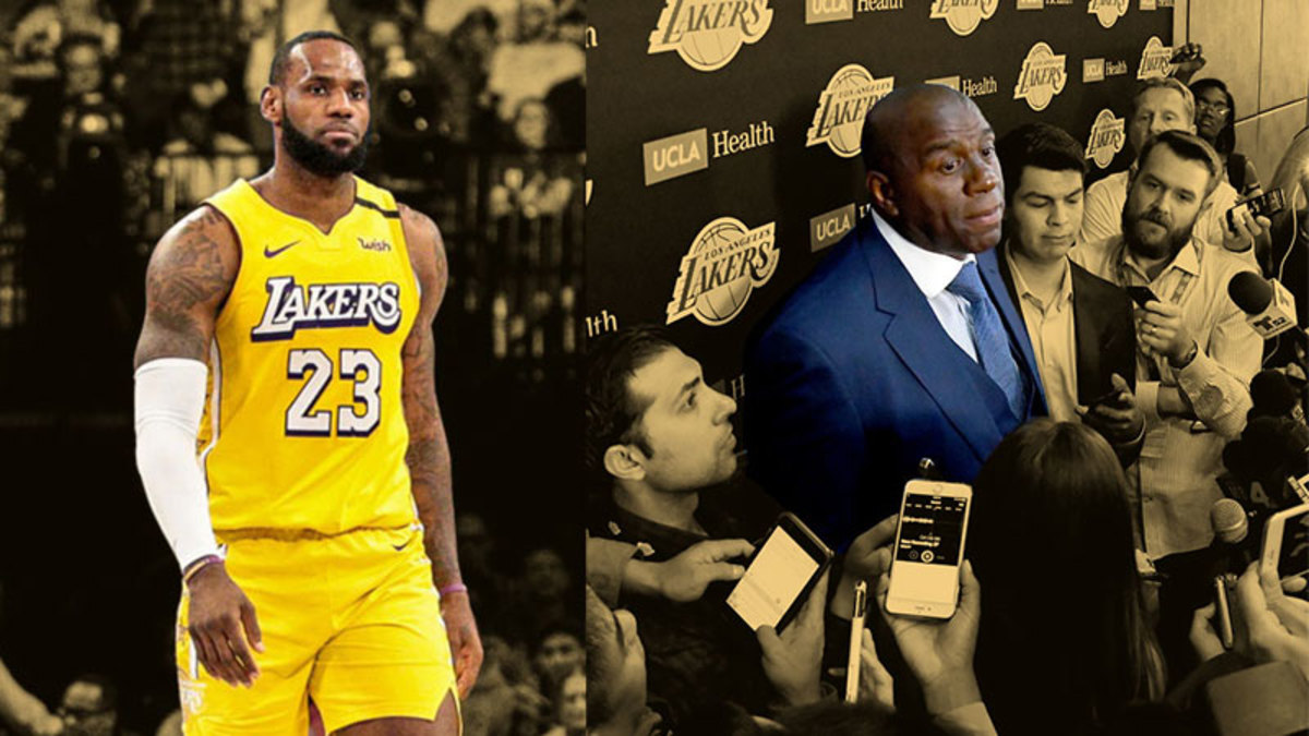 Los Angeles Lakers forward LeBron James and president of basketball operations Magic Johnson