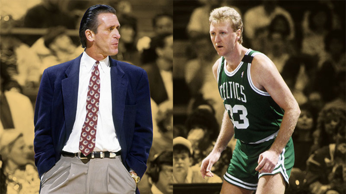 New York Knicks head coach Pat Riley and Boston Celtics forward Larry Bird