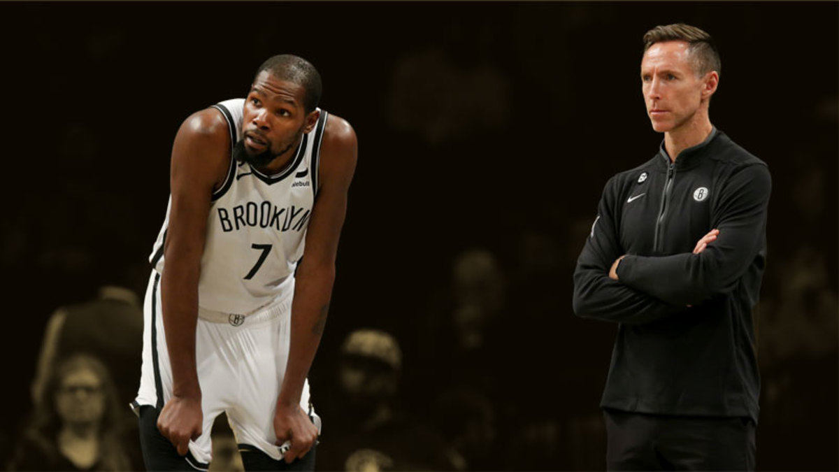 Brooklyn Nets forward Kevin Durant and head coach Steve Nash