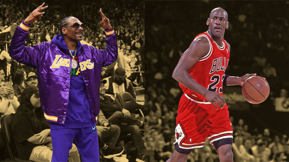Recording artist Snoop Dogg and Chicago Bulls guard Michael Jordan