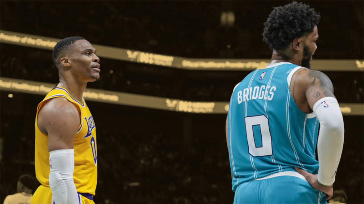 Los Angeles Lakers guard Russell Westbrook and Charlotte Hornets forward Miles Bridges